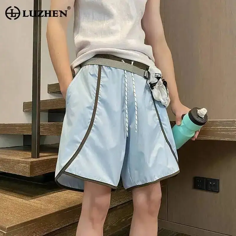 LUZHEN Sports 2026 Drying Summer Stripe Shorts Splicing Quick Men's Fashion Straight Loose Casual Pants Elastic Waist New JY7549