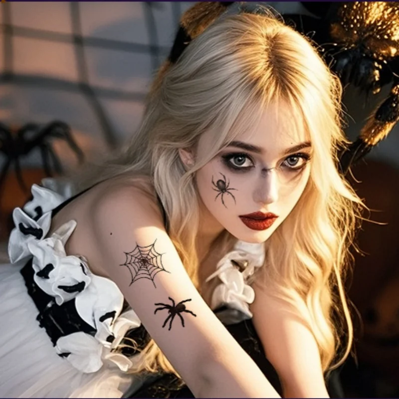 5 Stück wasserdichte lustige 3D-Spinnen-Tattoo-Aufkleber, schweißfest, Halloween, realistisch, gruselig, Spinnennetz, temporäre Tattoo-Aufkleber