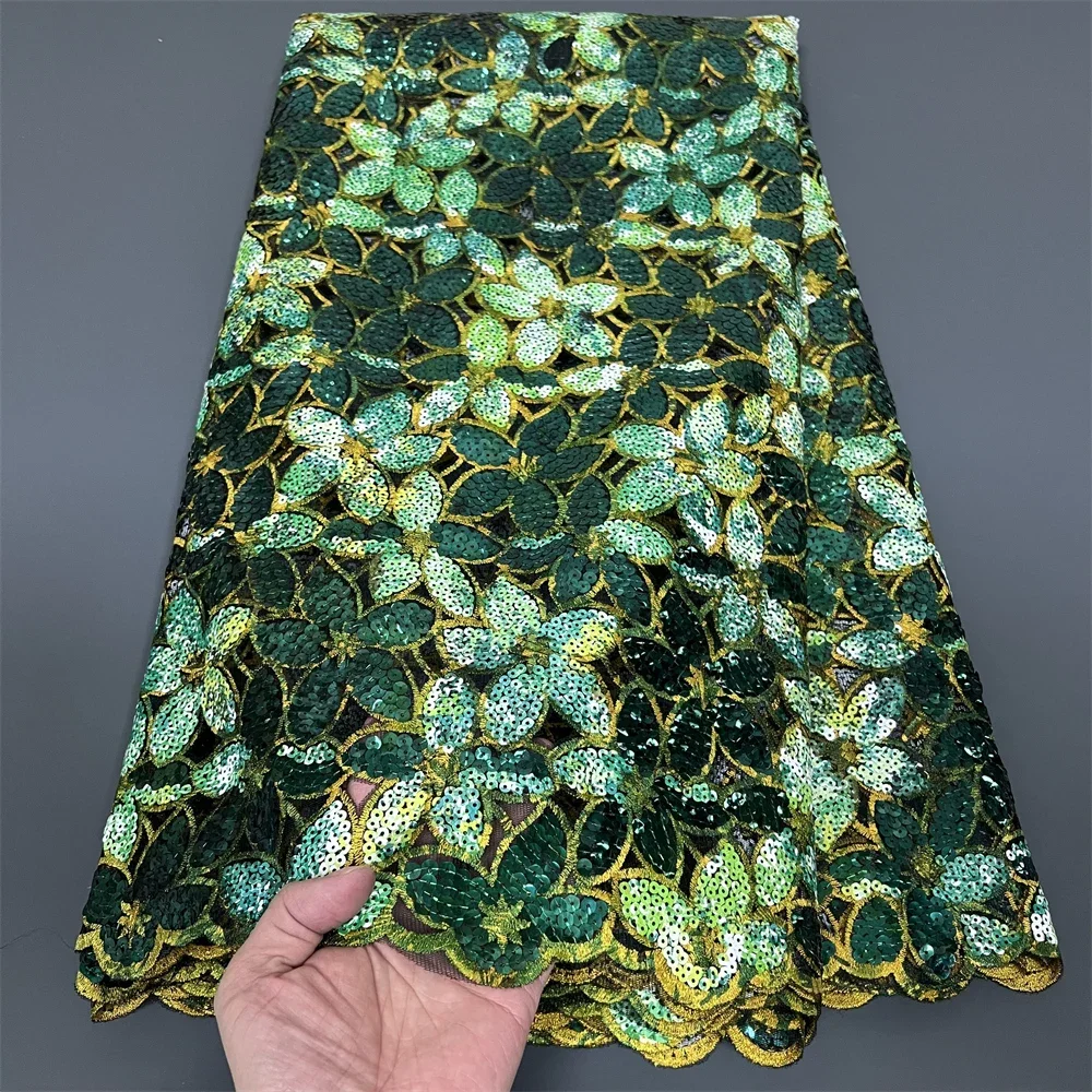 

Оптовая продажа высококачественной африканской нигерийской гипюровой вышитой органзовой тюлевой кружевной ткани для вечерних платьев и свадебных нарядов с пайетками, 5 ярдов