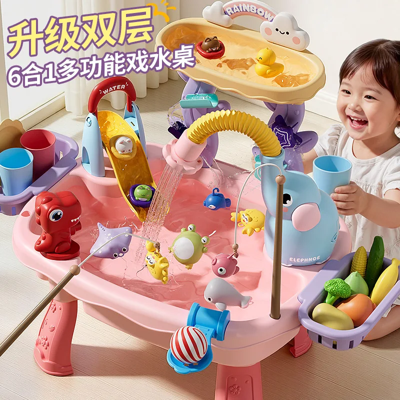 

Multifunctional Water Play Activity Table With Electric Water Pump Simulated Water Park Play Food Accessories Pretend Play Set
