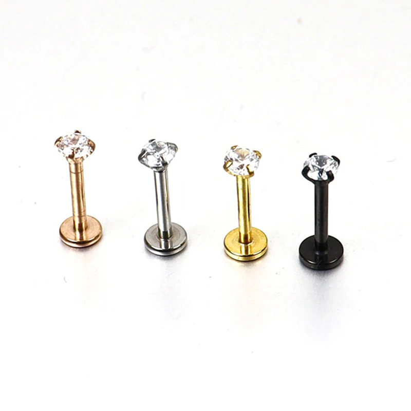 4 PCS 16G Rose Gold Stainless Steel Internally Threaded Prong Gem Labret Lip Zircon labret ring Tragus Earring Body Jewelry