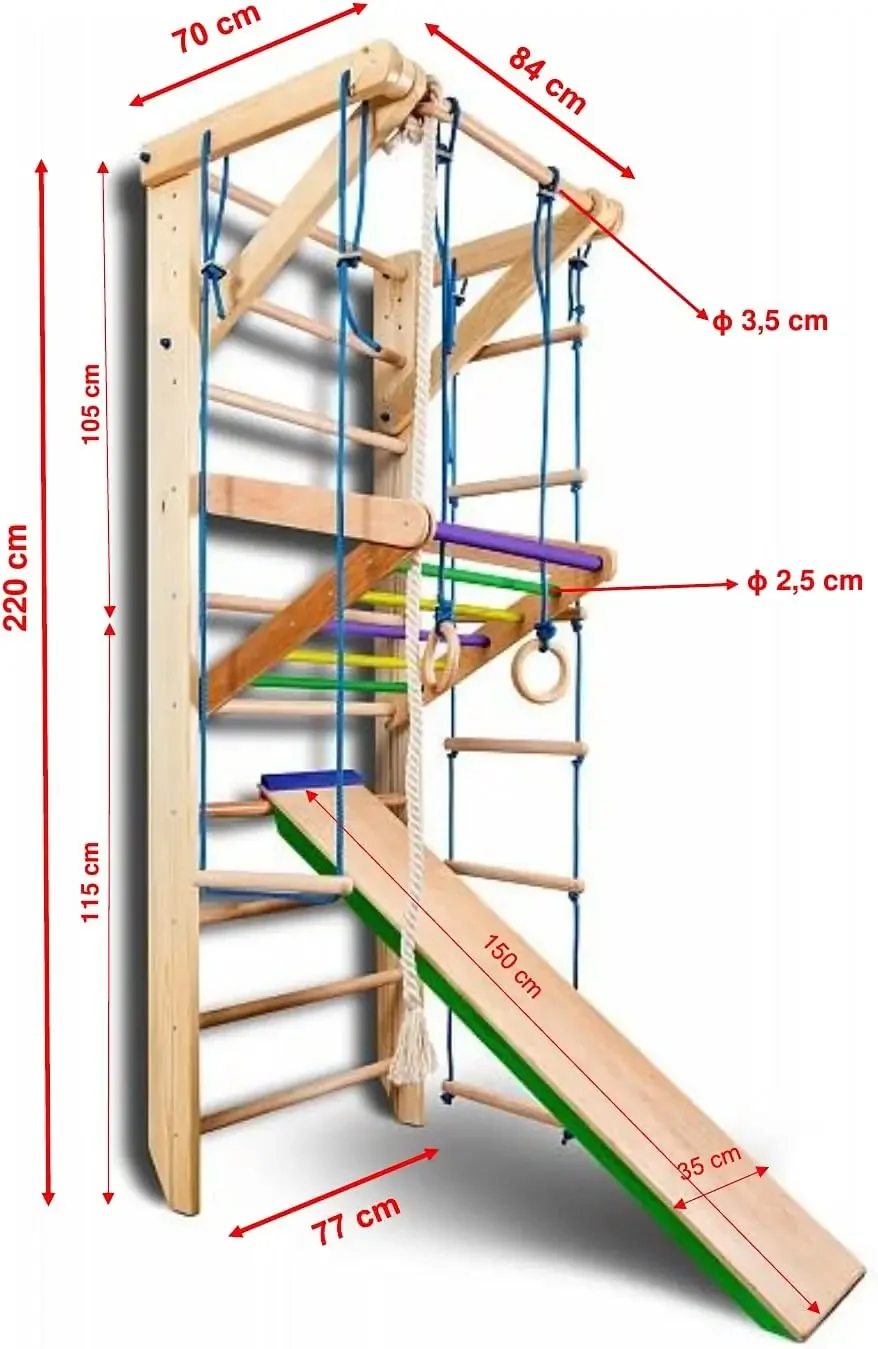 Swedish Ladder, Wall Bars for Kids, Wood Stall Bar Sport-3-220 Certificate of Safe USE Home Gym Gymnastic, Climbing Kids,