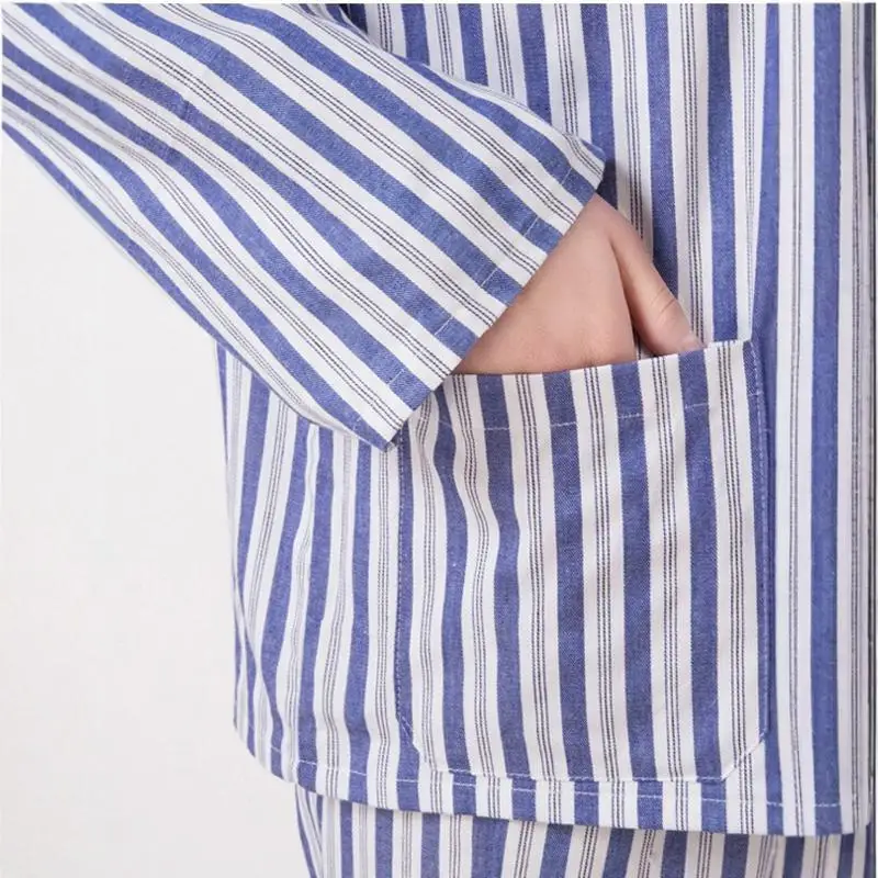 Pure Cotton Long Sleeve Hospital Gown Separate Piece Blue Cotton Fabric Nightgown for Bedridden Patients Men Women