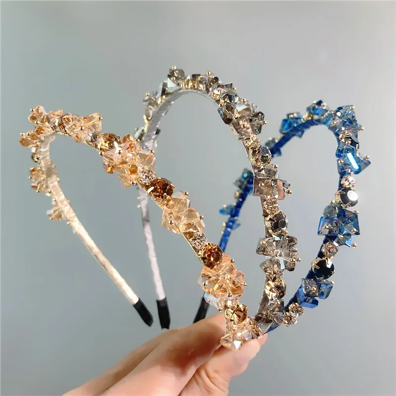 2023 Korean Luxury Personalized Colorful Rhinestone Headband Vintage Female Shower Hair Accessories Wedding Party Hair Bands