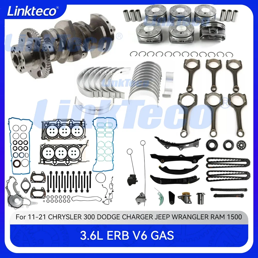 Cranksahft Pistons Full Gasket Set Bearing Timing Chain Kit Connecting Rod 11-20 3.6 L T ERB For 3.6L JEEP Chrysler Dodge RAM
