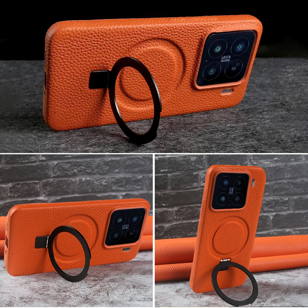 Magnetic Bracket Genuine Leather Phone Case For Xiaomi 15T 17T 17 Pro Max 15 Ultra 14 13 13T 14T Pro 12 13 Lite Back Cover Cases