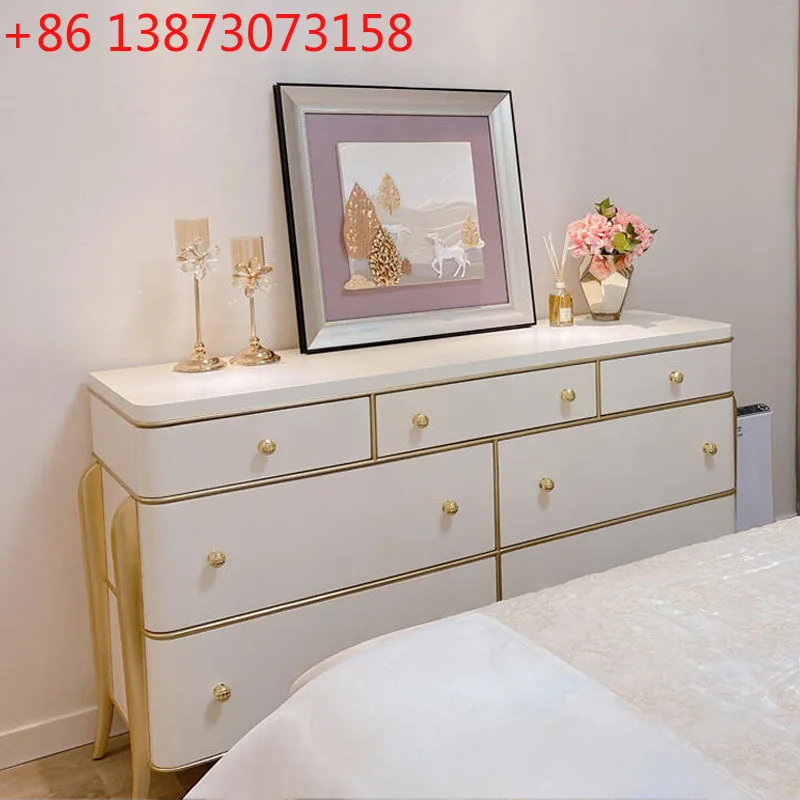 French cream style living room small apartment floor cabinet light luxury all solid wood audio-visual cabinet