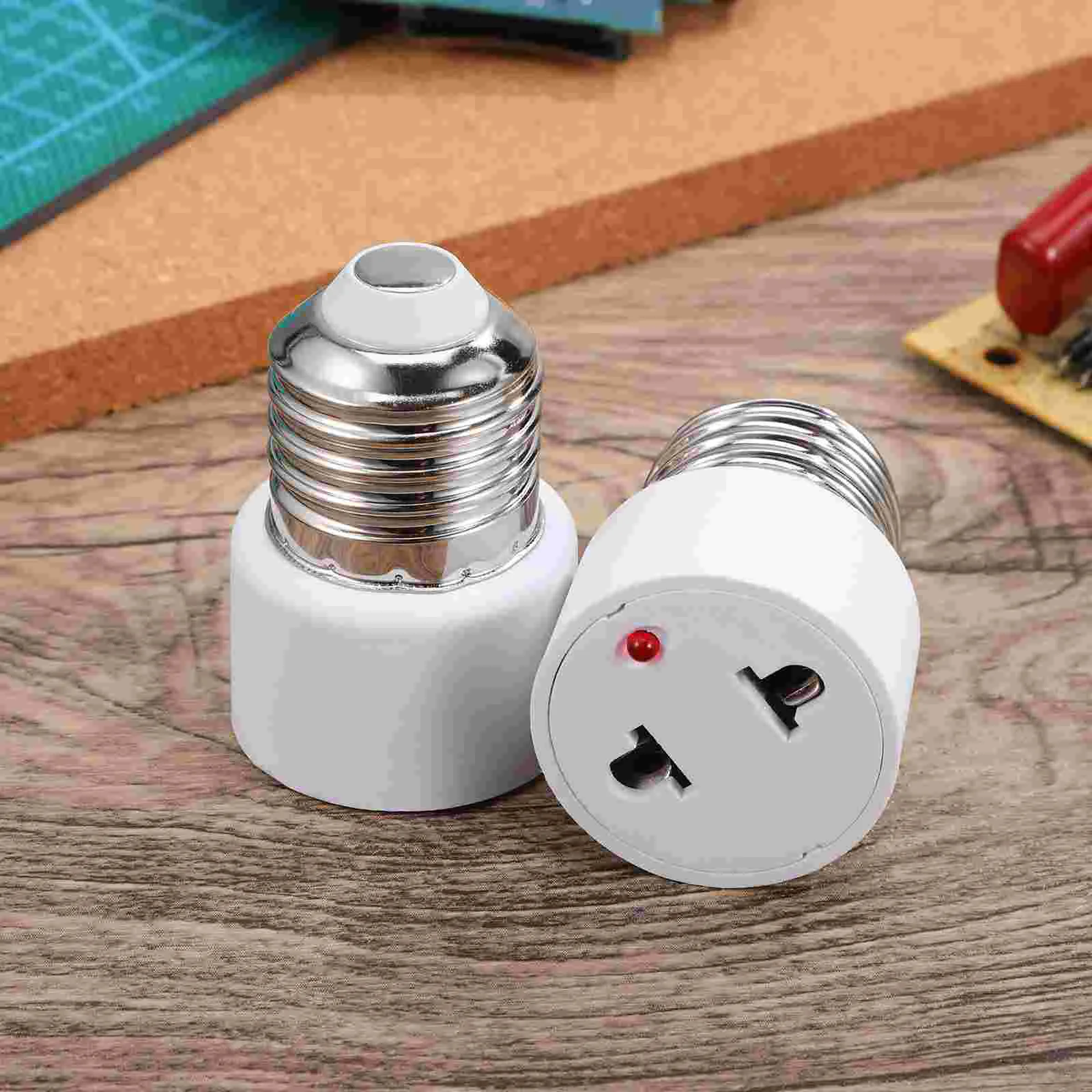 2 Pcs Socket Converter Outlet Adapter 27 Light Bulb to Plug Copper Travel