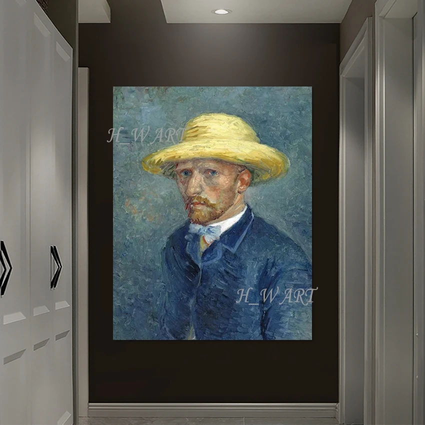 صورة شخصية قبعة صفراء لوحة زيتية تجريدية، تصميم أكريليك لتزيين الحائط الفني للمكتب المنزلي، بدون إطار، عمل فني للصور