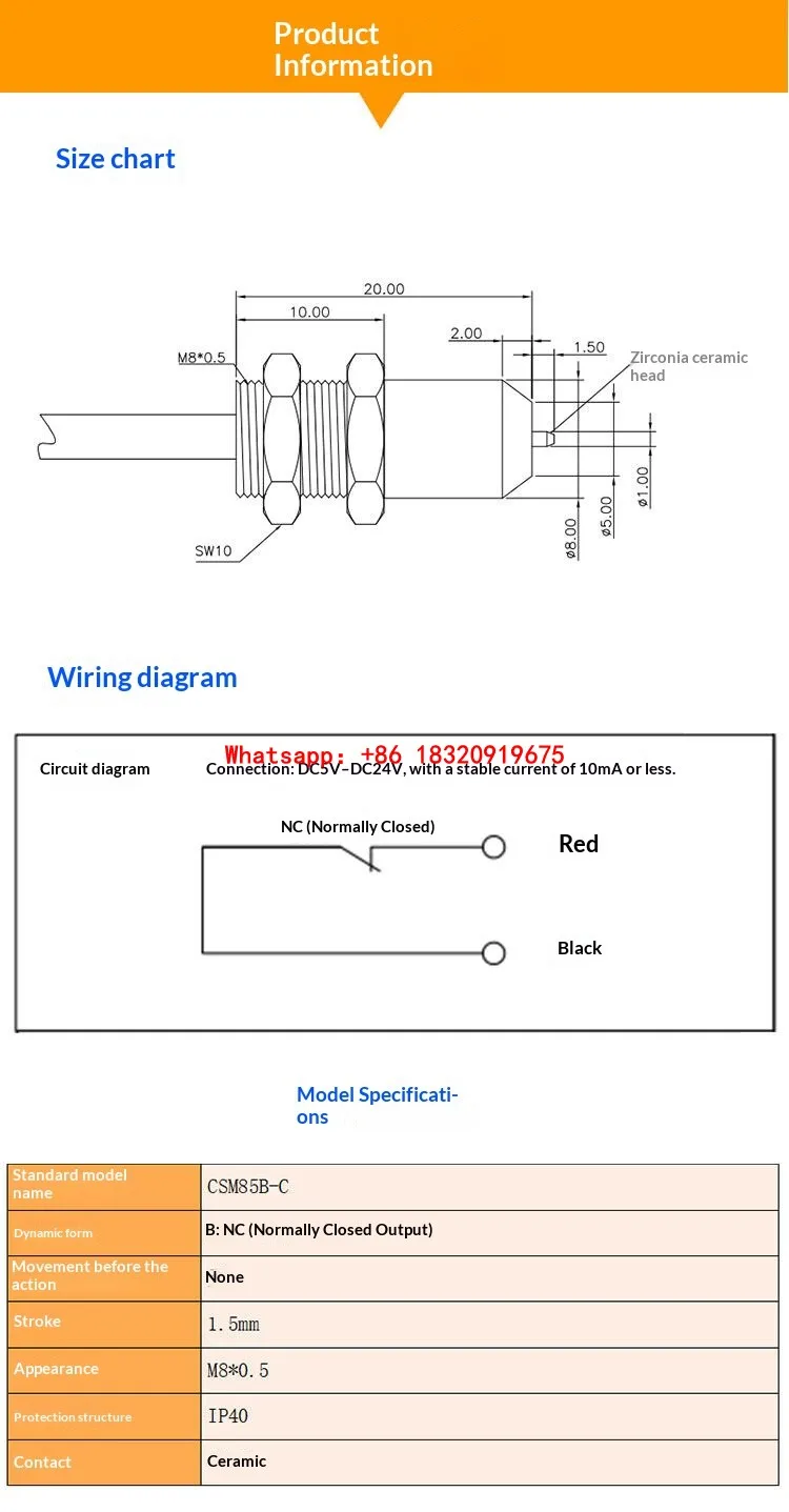 CSM85B-C acid/alkali-resistant contact-type sensor switch for broken-tool detection, workpiece detection, and machining position