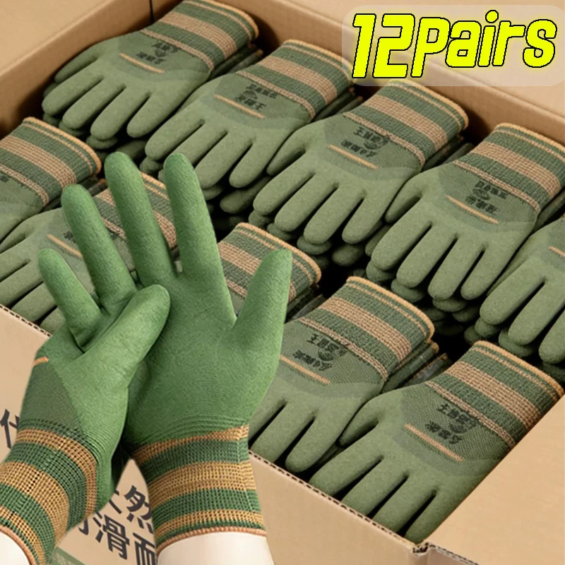 1/12pairs Green Puncture Resistant Gloves Washable Lightweight Anti-skid Wear-resistant Work Protective Gloves for Cars Repair