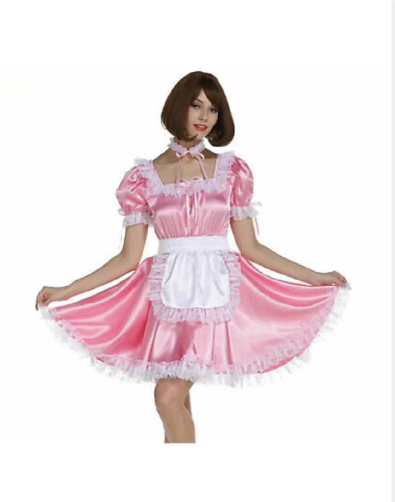 

Cosplay Sissy Girl Maid Square Neck Baby Satin Dress Cosplay Costume Customized