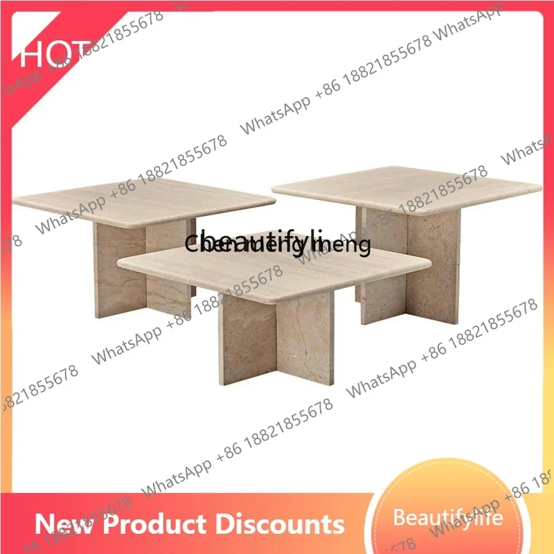 

Комплект кофейных столиков Nordic Natural Cave из натурального мрамора для гостиной виллы: квадратные, простые, высокие и низкие столики