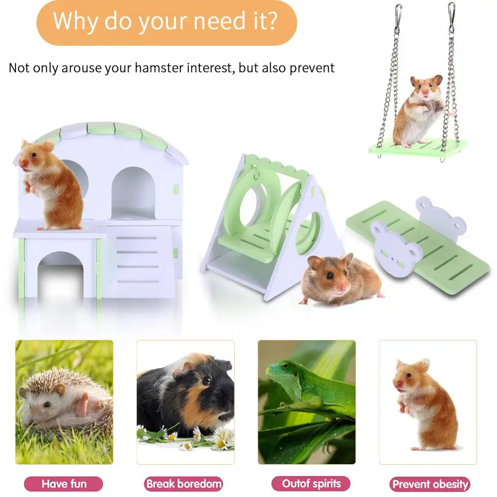 Hamster Play Toys Set Wooden Hamster House Boredom Breaker Activity Toy DIY Hamster Cage Accessories for Small Pets