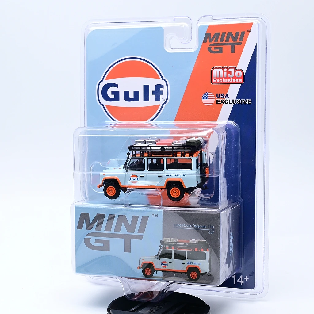 ของขวัญสำหรับการแสดงโมเดลรถยนต์ของ TSM minigt 1/64 #156 US Edition Land Rover Guardian Gulf น้ำมันอัลลอยหล่อขึ้นรูป