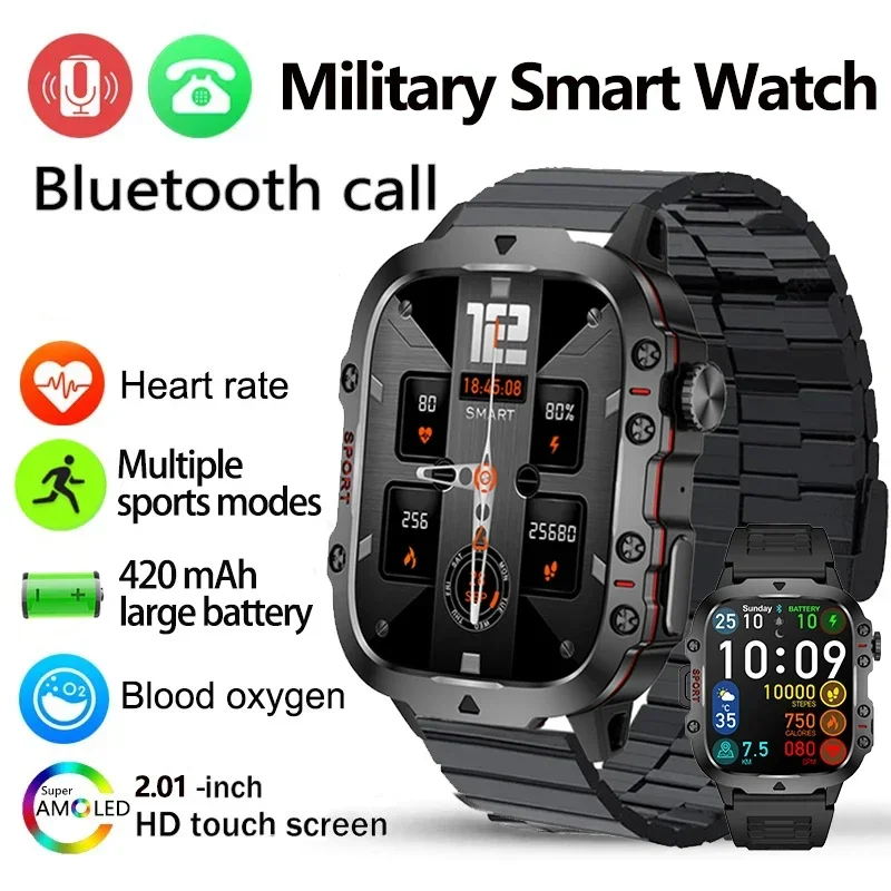 2024 New Men's Rugged Military Smartwatch - 1.96 Inch. Sports Fitness. Artificial Intelligence Voice. Outdoor. for Android & IOS