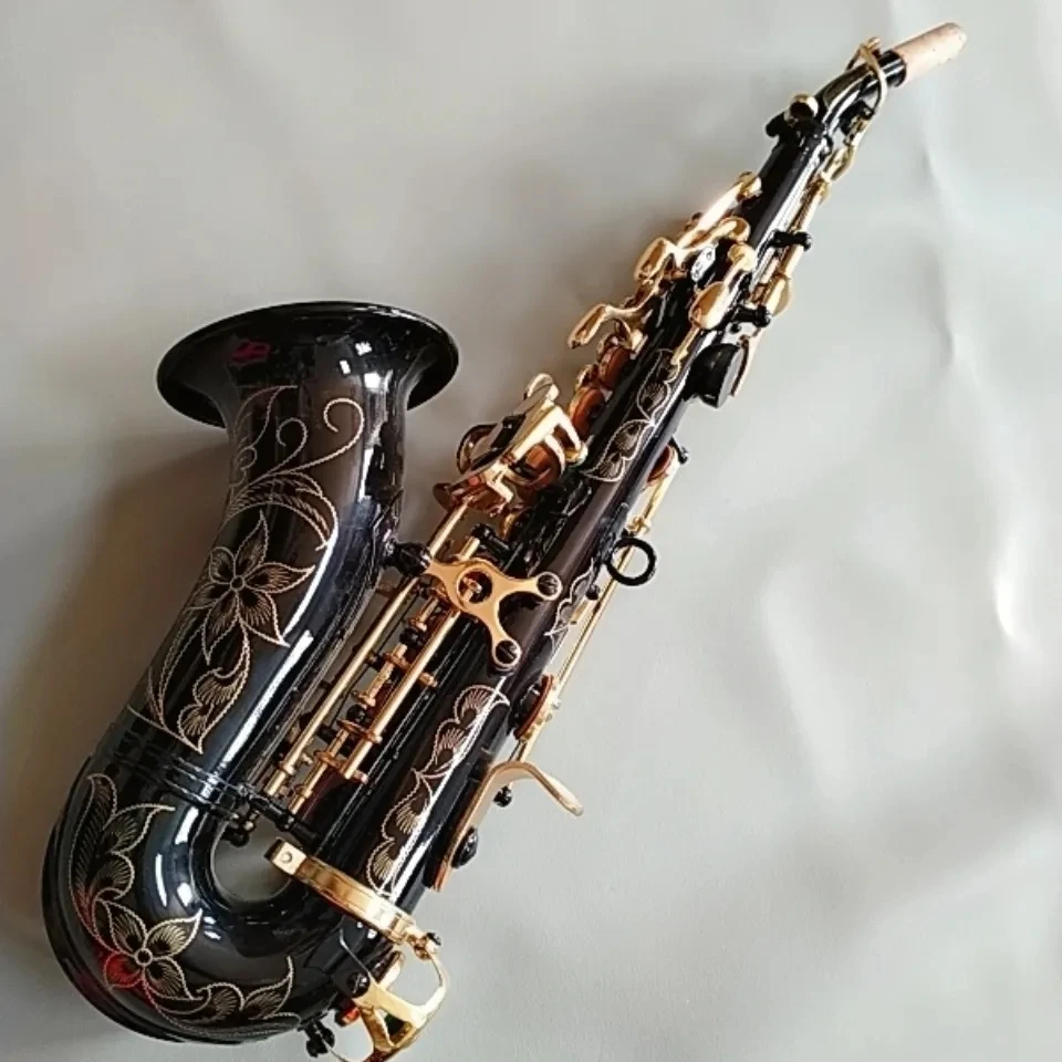 

New black gold B-flat professional curved soprano saxophone deep carving black nickel gold professional-grade tone saxo soprano