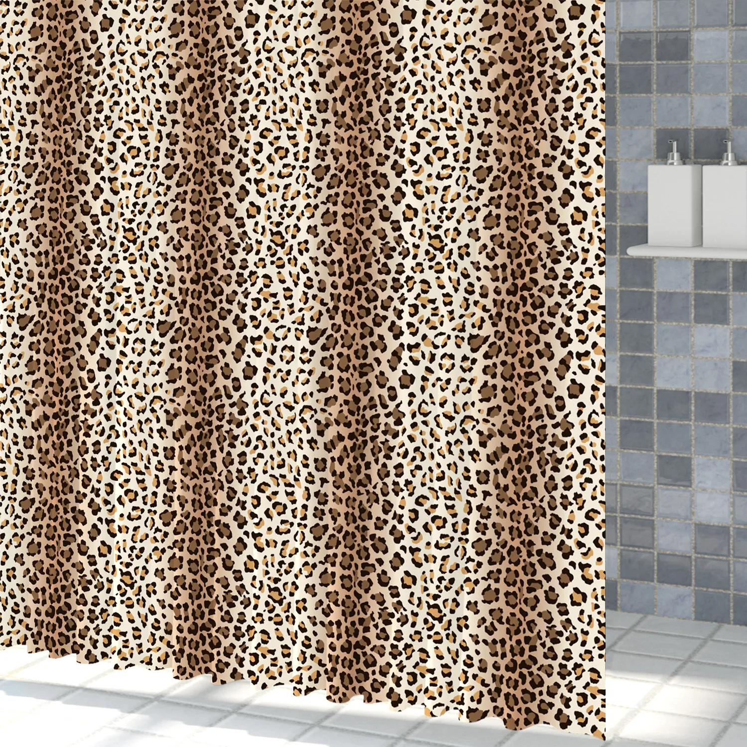 Leopard Pattern Shower Curtain Modern Home Decoration Waterproof Polyester Fiber Material Bathroom Hanging Curtain With Hooks