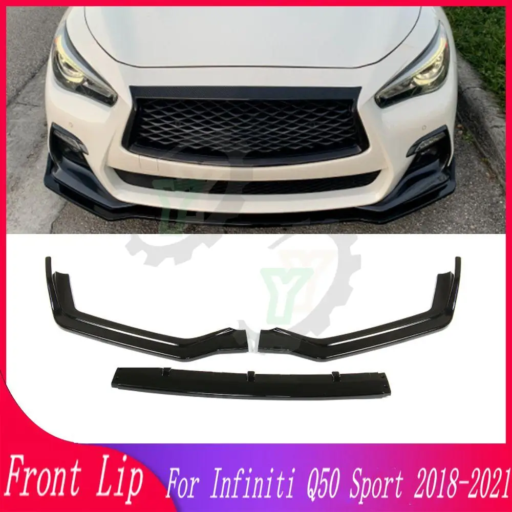 3PCS Car Front Bumper Lip Spoiler Splitter Diffuser Detachable Body Kit Cover Guard For Infiniti Q50 Sport 2018 2019 2020 2021