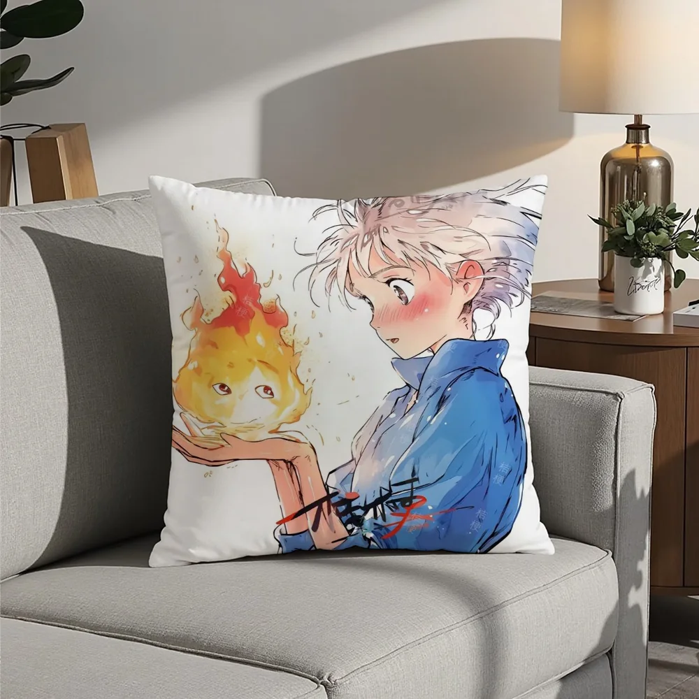 

Anime Howl's M-Moving C-Castle Pillow Case Plush Fabric Soft Pillowcase Double Sided Print Cushion Cover Household Gifts