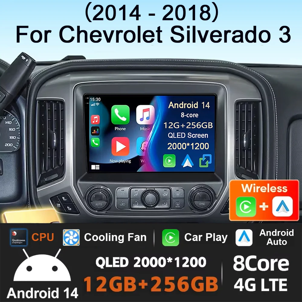 Android 14 Carplay Auto Car Radio Multimedia For Chevrolet Silverado 3 GMTK2 2014 2015 2016 2017 2018 Autoradio Stereo Head Unit