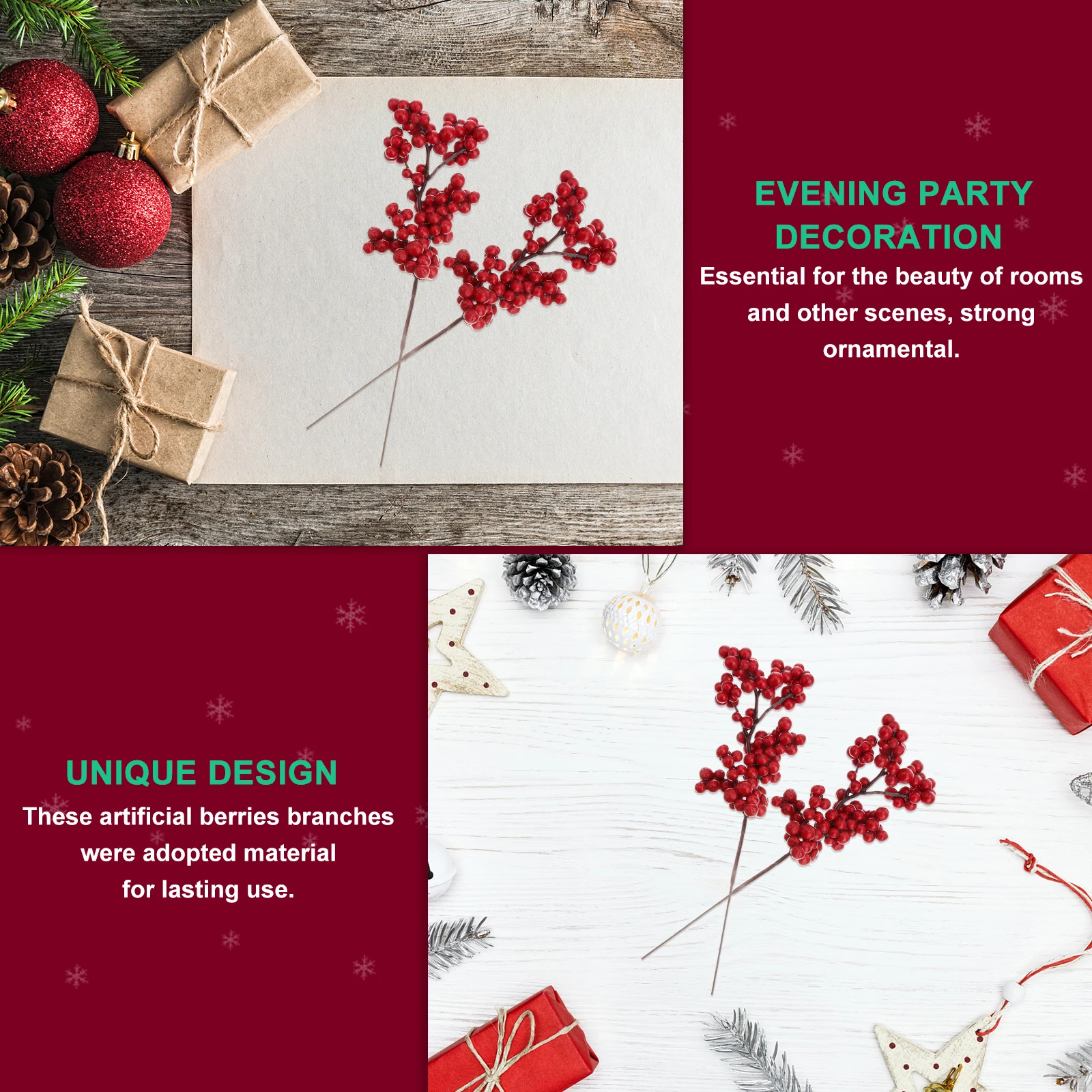 

10 Pcs Simulated Red Fruit String Holiday Ornament Party Bouquet Branch Vivid Plants Christmas Artificial Berries