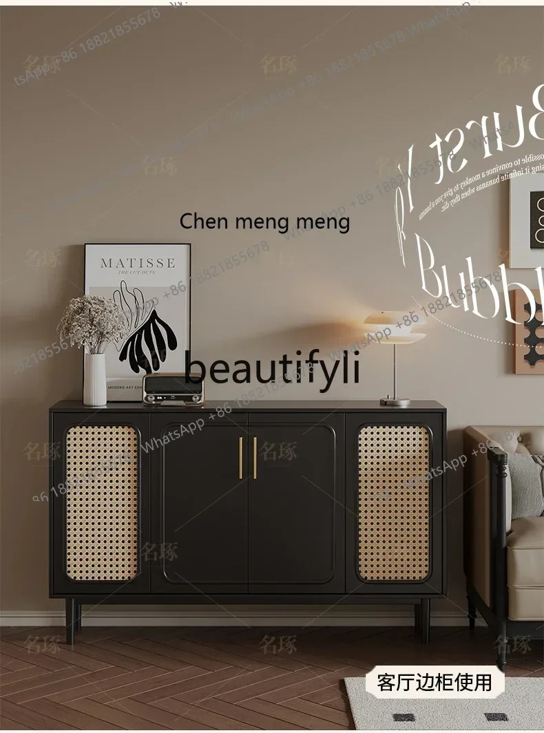 D178 French retro rattan ultra-thin locker guest dining cabinet American multi-functional entrance cabinet Y96