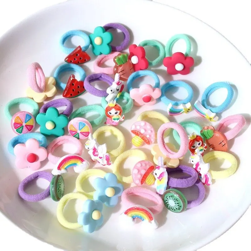 30pcs Baby Hair Band Cartoon Towel Ring Girls Hair Tie Leather Band Does Not Hurt Hair Accessories Children Hair Rope Baby