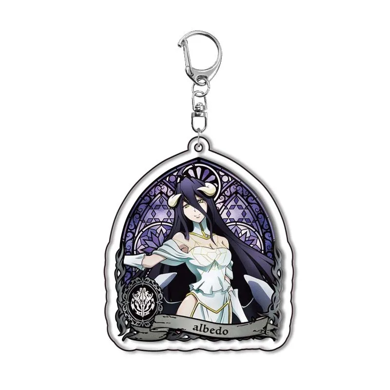 Anime Overlord Keychain Cartoon Figure Ainz Ooal Gown albedo Shalltear Bloodfallen Pendant Key Ring Bag Accessories Jewelry Gift