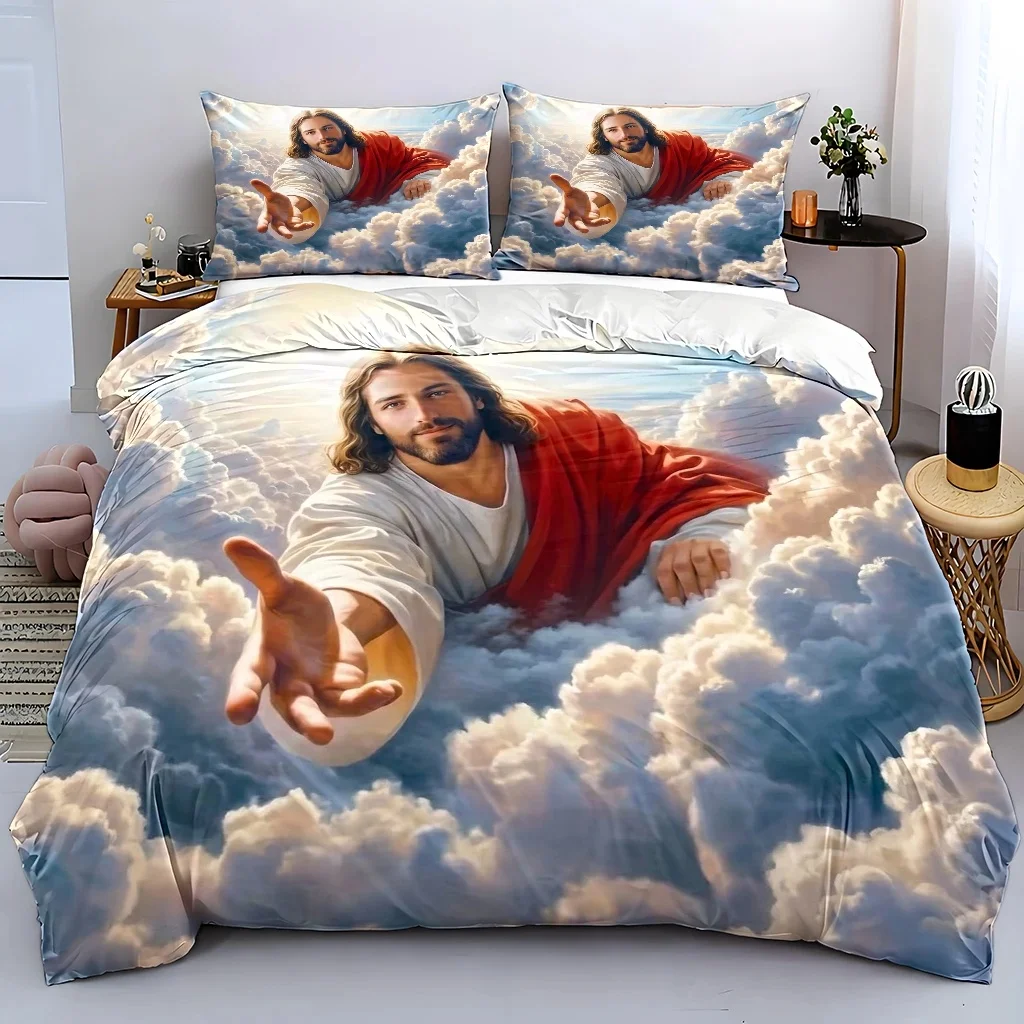 Religious Theme Hand-Reach-Out Pattern Duvet Cover Set Multi Size Quilt Cover Queen Size Bedroom Bedding Decoration Machine Washable Adult Boy Girl Bedroom