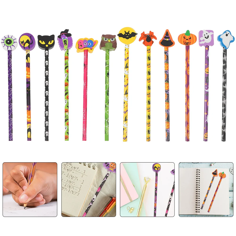 18 Pcs Halloween Pencil Writing Pencils Painting Novelty Colored Practical Adorable Erasers for Colorful