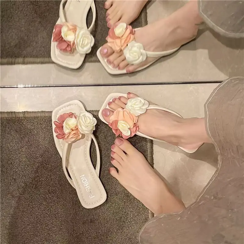 

Slippers for Women Fashion Flower Decoration Women Flat Shoes Elegant Design Womens Summer Comfort Beach Sandals Sandalias Mujer