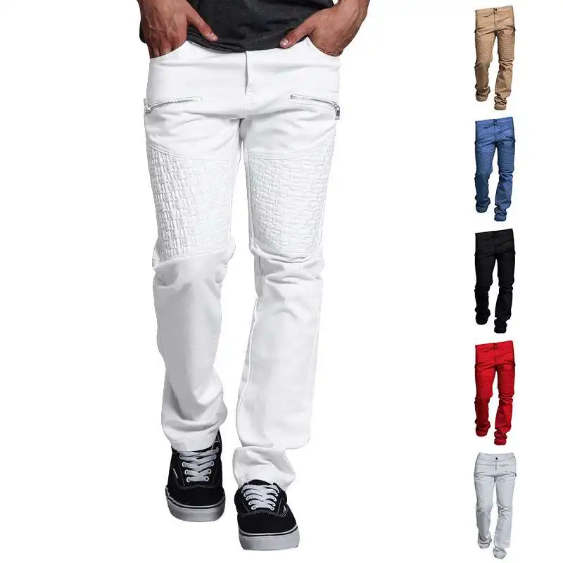 

Men's Workwear Pants Leather Patchwork Color Straight Leg Pants Faionable Urban Sle Polyester Fiber mid Waist