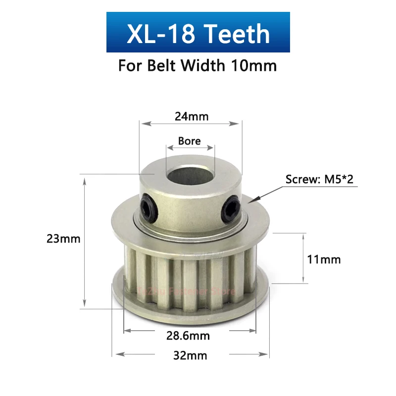 1 pz 15T-18T XL puleggia dentata 15 16 17 18 denti alluminio anodizzato duro foro ruota sincrona 4 5 6 7-12mm per larghezza cinghia 10mm