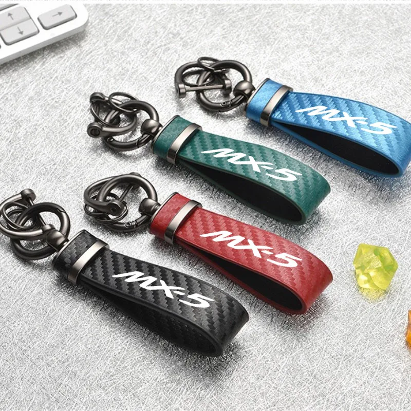 

Leather Car Carbon Fiber Leather Rope Keychain Key Ring for MX-5 MX5 Auto KeyChain Accessories
