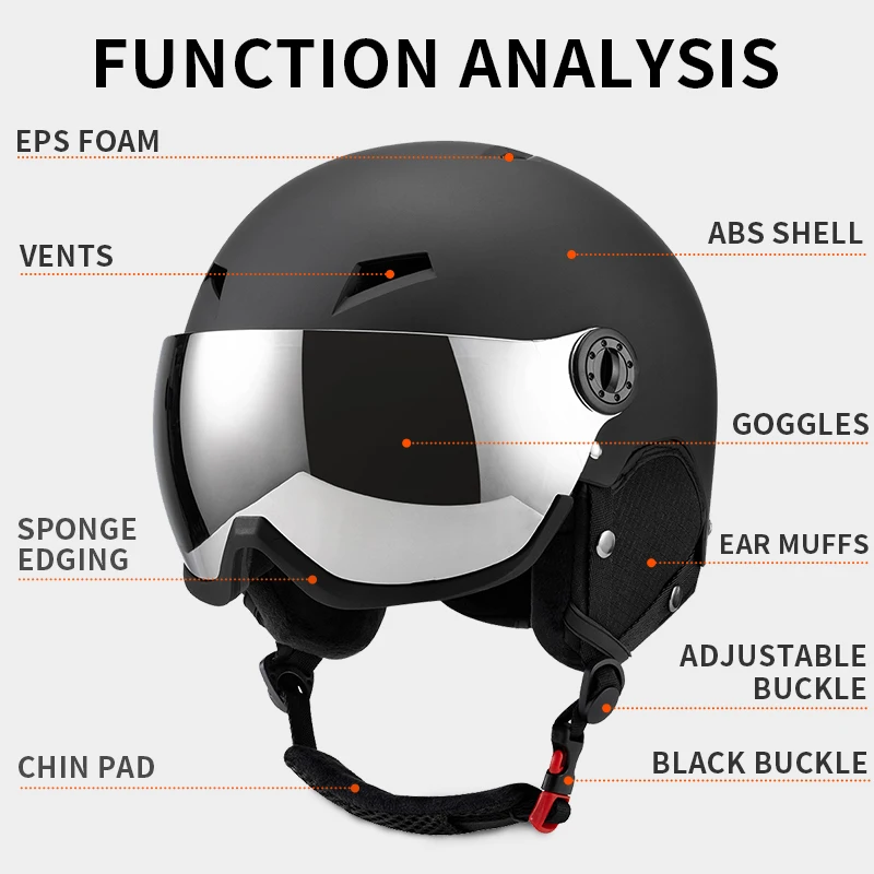 หมวกกันน็อคสกีเปลือก ABS แบบกําหนดเองคุณภาพสูงพร้อมแว่นตากีฬาฤดูหนาวหมวกกันน็อคสกีออกแบบมาสําหรับเล่นสกีหมวกกันน็อคหิมะ
