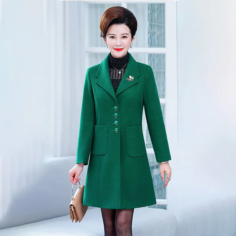 Middle-aged And Elderly Ladies Woolen Coat Temperament Long Mom Spring And Autumn 2024 Fashion New Loose Slim Coat Woman 5XL