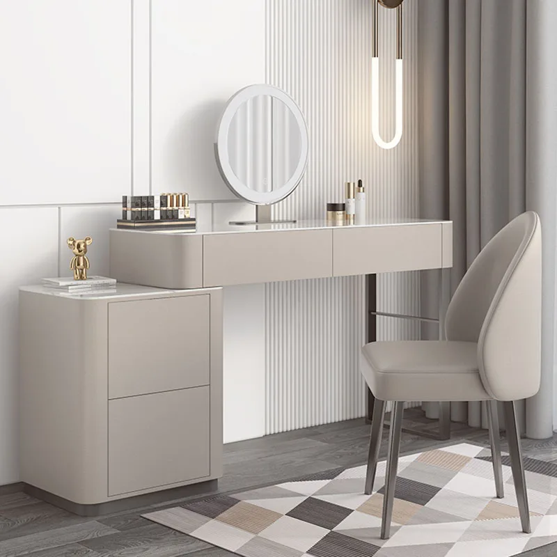 

Luxury Led Light Dressing Table Mirror Grey Bedroom Girls Dressing Table Drawer European Makeup Comodas Con Cajones Furniture