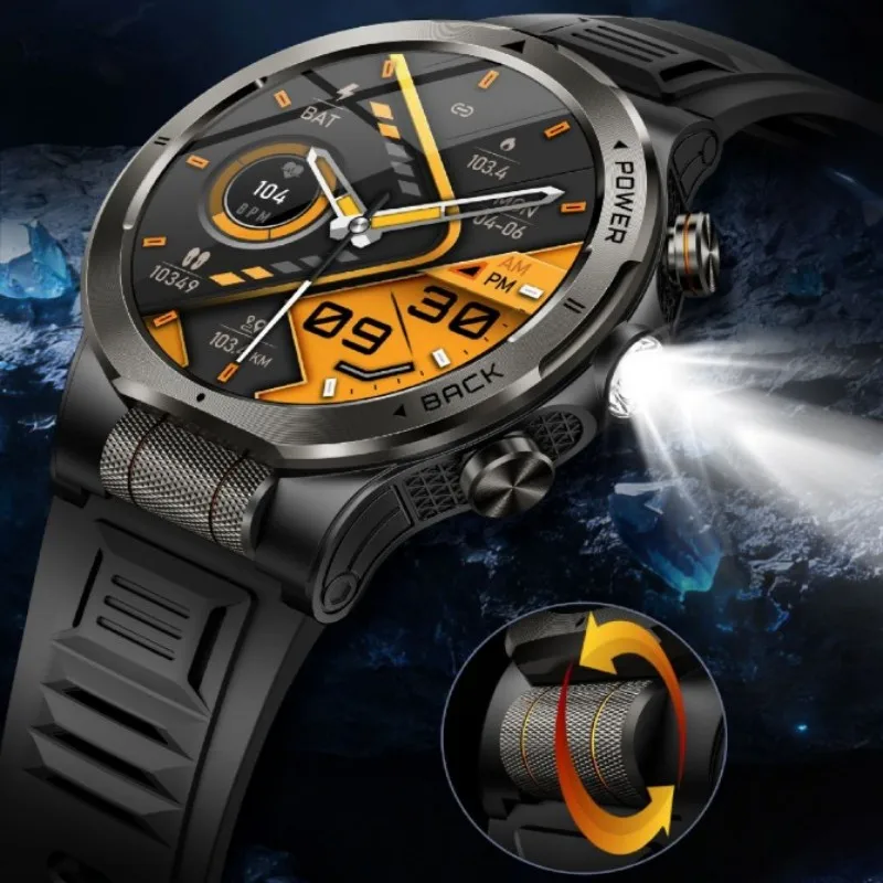 KT91 Smart Watch With Reaction Scroll Wheel LED Flashlight 1.43-inch AMOLED BT Calls 3ATM Waterproof Outdoor Compass Smartwatch