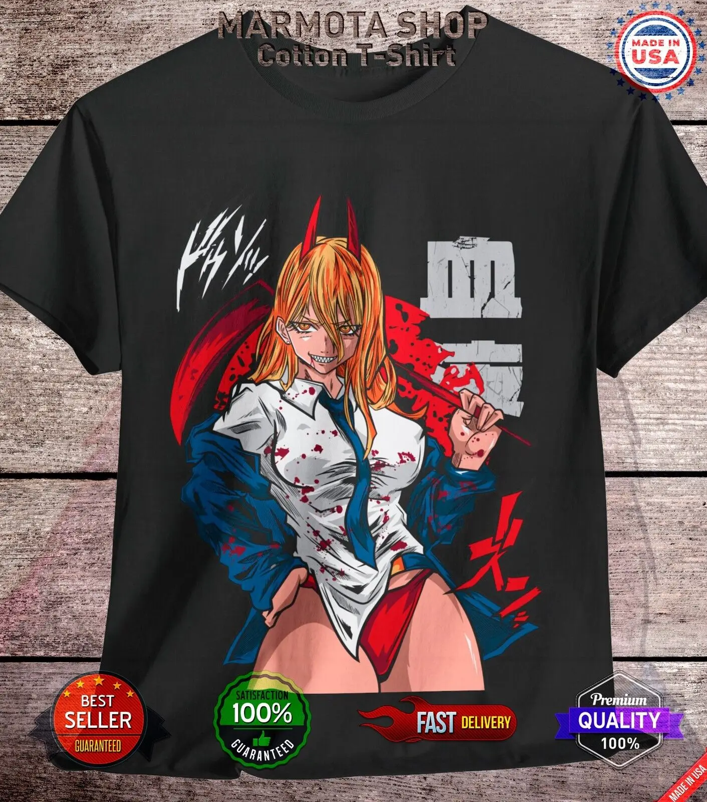 

Power Waifu Ecchi Shirt Chainsaw Man Anime Tee T-Shirt Sexy Makima Kawaii Devil