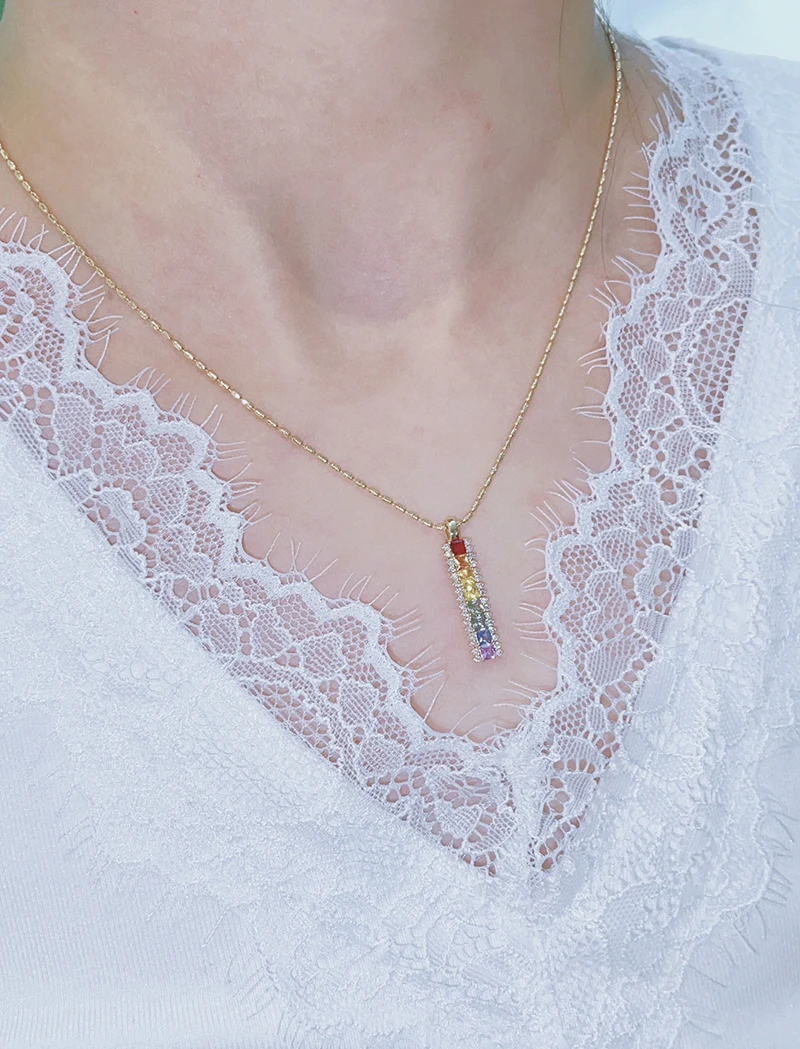 KUGG 100% 18K Yellow Gold Pendant Women Shiny Diamond Natural Color Sapphire Necklace Pendant Rainbow Design High Party Jewelry