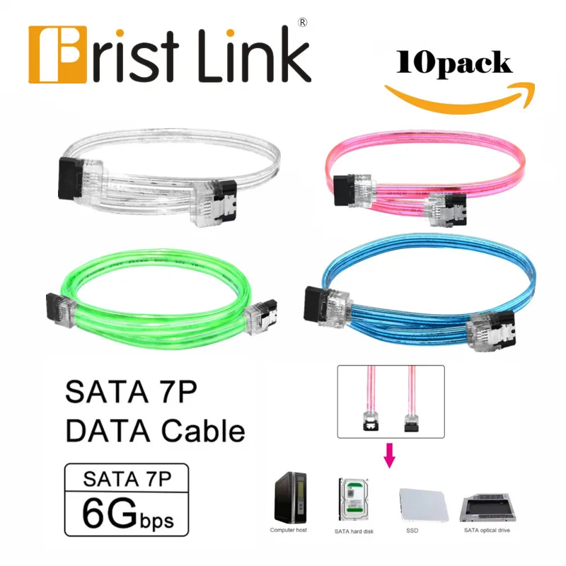 

10pcs 10cm 30cm 50cm 70cm 1M SATA 6 Gb/s Cable ,180 Degree to 180 Degree SATA III 6Gb/s Data Cable w/Latch Transparent pink