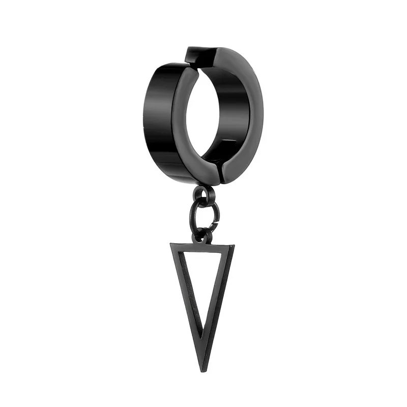 1Piece Stainless Steel Punk Man Clip on Earrings Geometry Pendant Dangle Fake Piercing Hoop Huggies Earrings Women Black Gothic