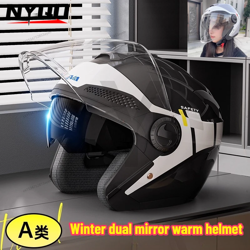 Motorcycle Open Face Helmet Women Dual Lens Sun Visor Face Shield Top Lightweight Scooter Bike Retro 3/4 Helmet Casco Moto