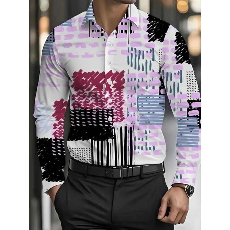 Koszula męska letnia z bawełny i lnu z kołnierzykiem, koszula plażowa z długim rękawem, jednolita, w stylu hawajskim, odzież wakacyjna, koszula we wzór róż.