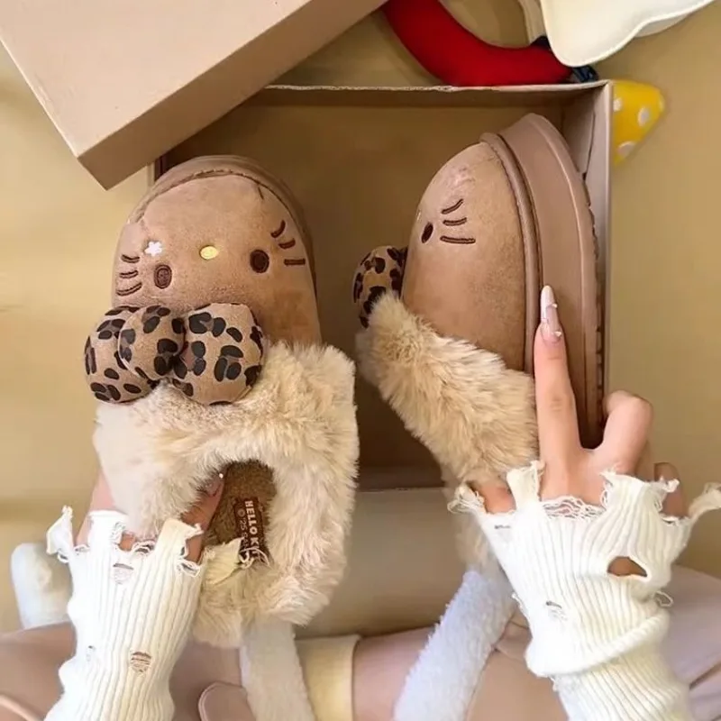 

Kawaii Hello Kitty Cotton Slippers Anime Cartoon Girl Winter Fleece-lined Thicken Keep Warm Comfortable Home Cotton Slippers New