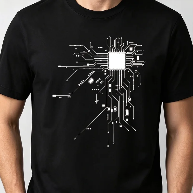 CPU Circuit Board Graphic T Shirt Men Summer Cotton Short Sleeve Tee Electronic Chip Tech Streetwear Unisex O Neck Casual Top