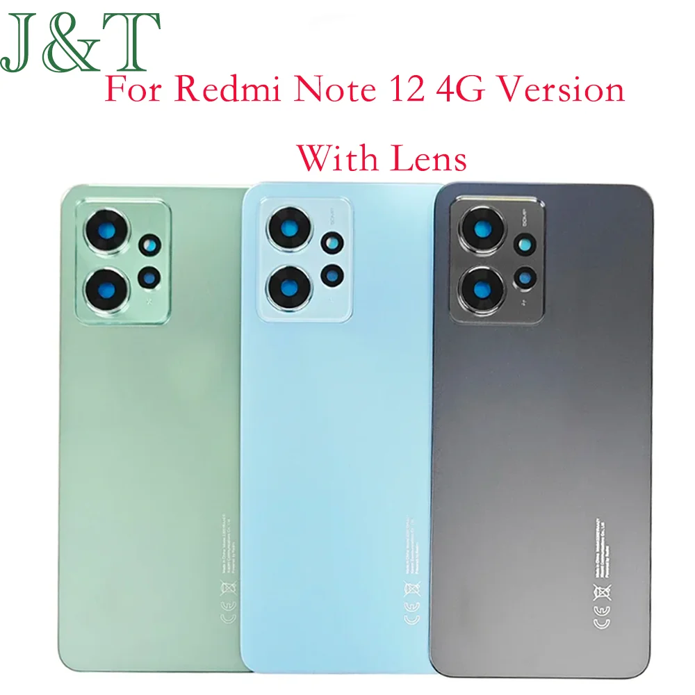 Back Cover For Xiaomi Redmi Note 12 4G Back Door Replacement Battery Case, Rear Housing Cover + Camera Lens With Sticker