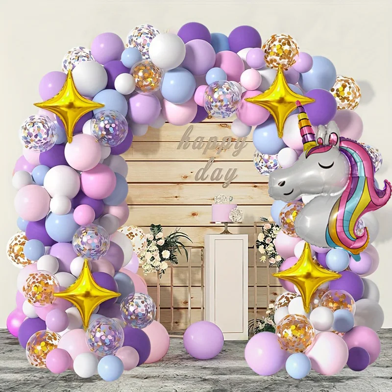 167 stücke Einhorn Ballon Girlande Bogen Kit Einhorn vierzackigen Stern Aluminium Film Ballon, Geburtstag Hochzeitstag Dekoration