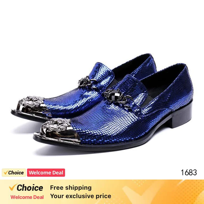 

Italian fashion men's formal shoes, fashionable blue sequin buckle Oxford shoes, wedding party pointed men's formal shoes